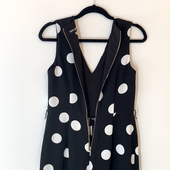 Karl Lagerfeld Paris Size 4 Polka Dot V-Neck Wide Legged Jumpsuit - Picture 12 of 16